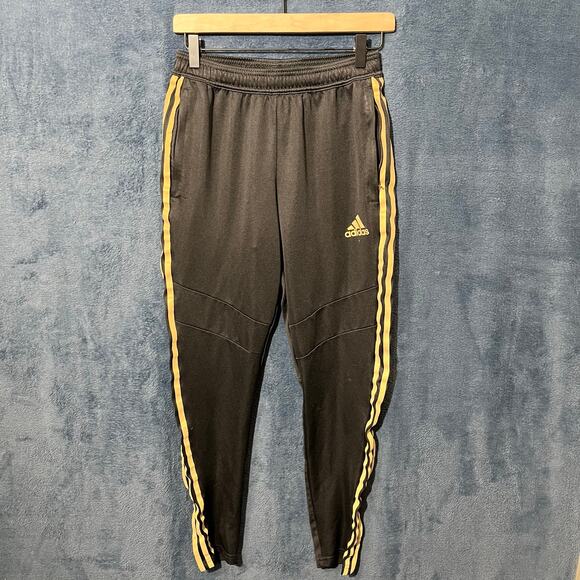 Adidas 3 Stripe Black Gold Track Joggers Climacool Pants Mens Size Small - Picture 1 of 6
